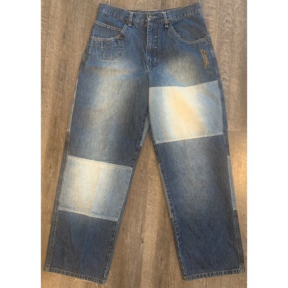 Vintage P. Miller Signature Patchwork Baggy Blue Denim Jeans Men's Size 36X33